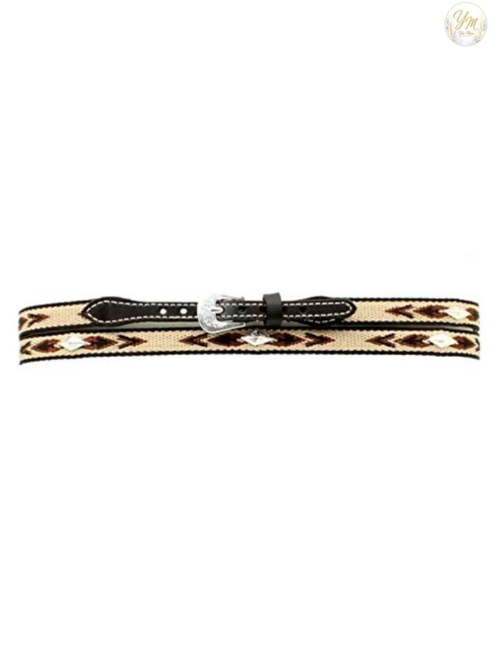 Leather Hatband with Embroidered Aztec Pattern and Diamond Conchos - 27